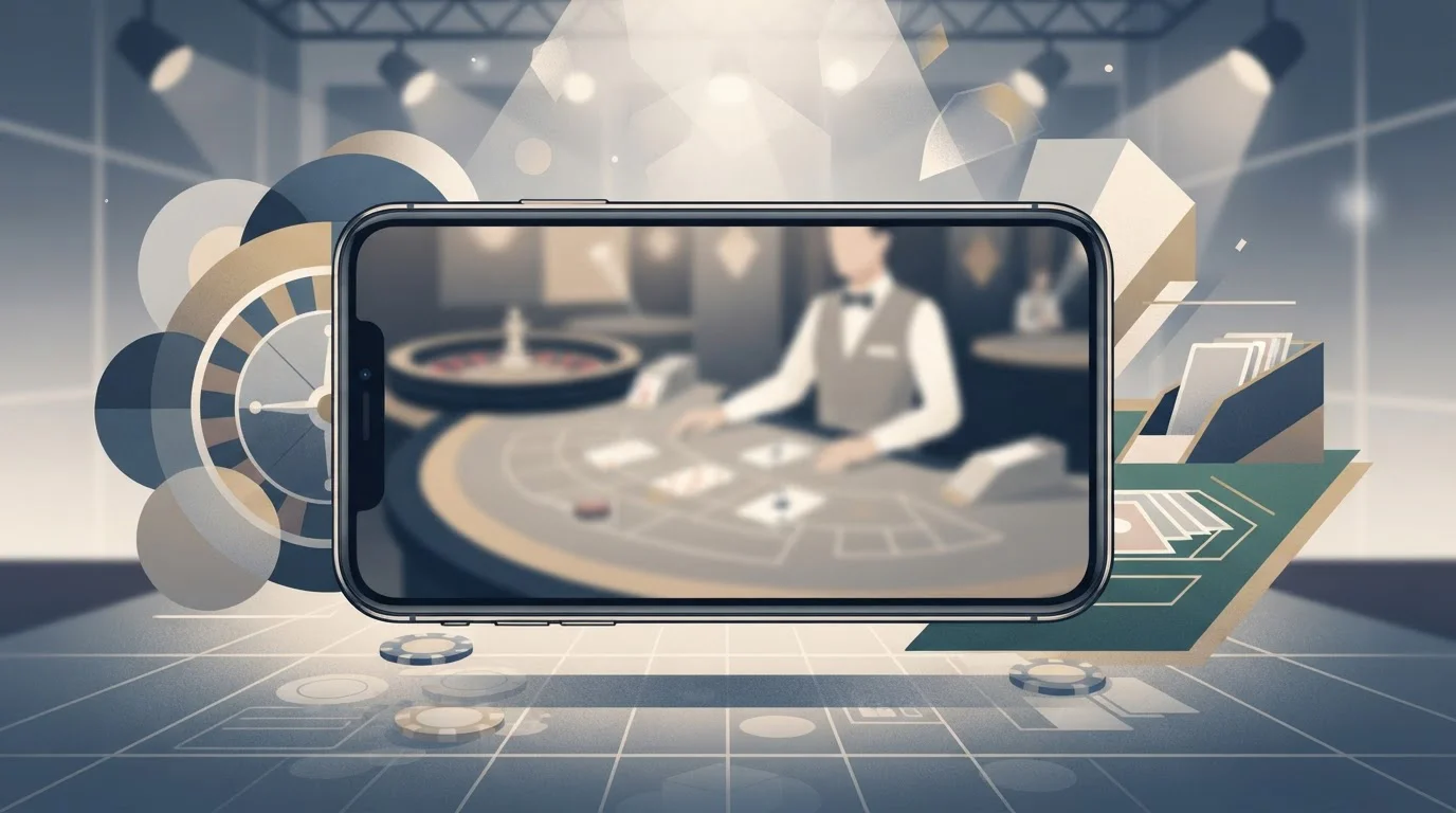 Illustrazione editoriale di un tavolo live casino generico visto su smartphone