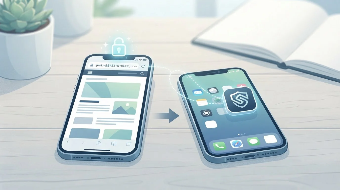 Illustrazione editoriale di smartphone con browser e collegamento PWA generico